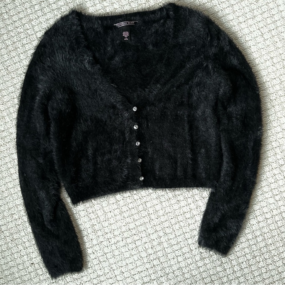 Victoria's secret fuzzy black cropped cardigan size M
